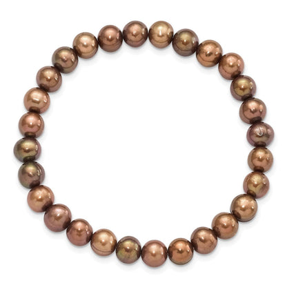Mode 6-7mm Braun Halb-round Süßwasser Zuchtperle Dehnbar Armband