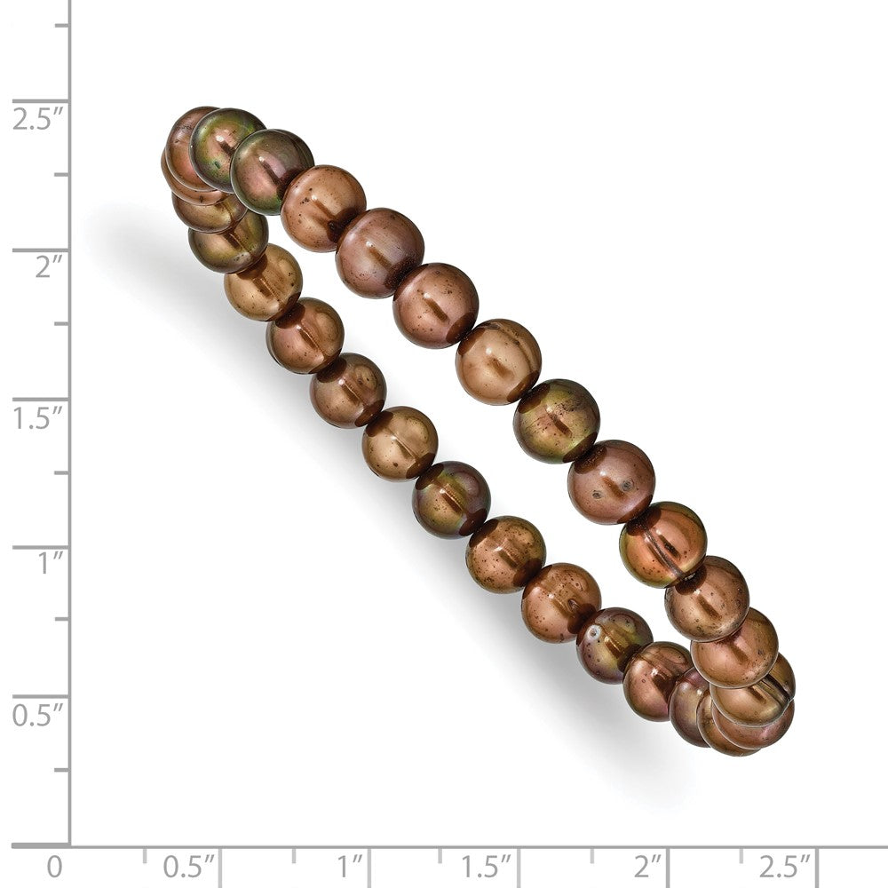 Mode 6-7mm Braun Halb-round Süßwasser Zuchtperle Dehnbar Armband