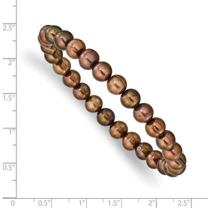 Mode 6-7mm Braun Halb-round Süßwasser Zuchtperle Dehnbar Armband
