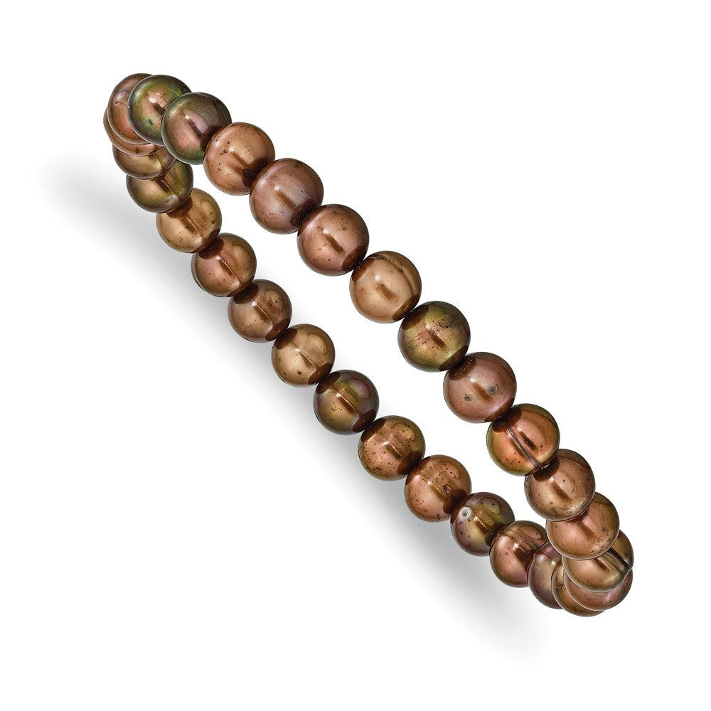 Mode 6-7mm Braun Halb-round Süßwasser Zuchtperle Dehnbar Armband