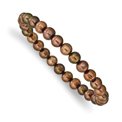 Mode 6-7mm Braun Halb-round Süßwasser Zuchtperle Dehnbar Armband