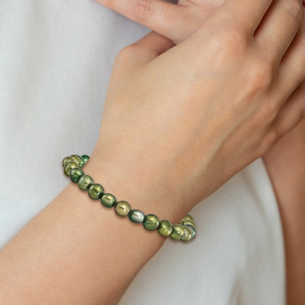 Mode 6-7mm Grün Halb-round Süßwasser Zuchtperle Dehnbar Armband