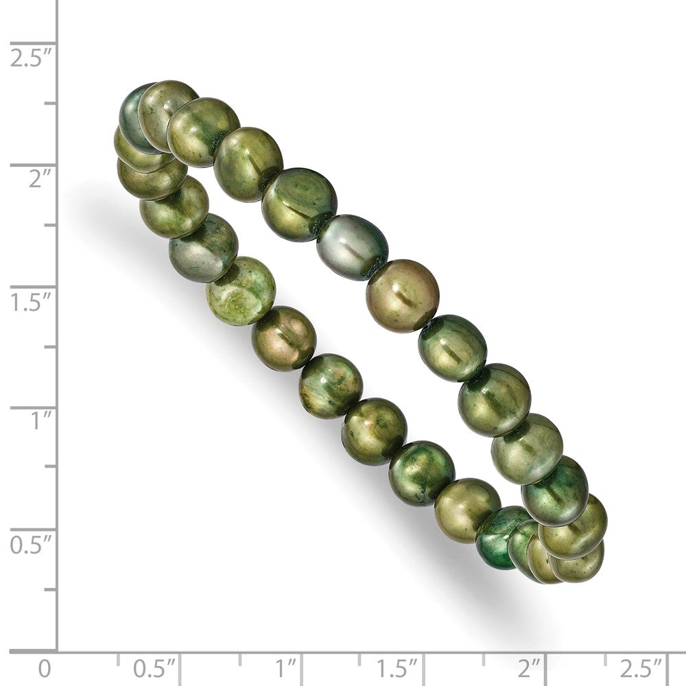Mode 6-7mm Grün Halb-round Süßwasser Zuchtperle Dehnbar Armband