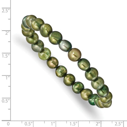 Mode 6-7mm Grün Halb-round Süßwasser Zuchtperle Dehnbar Armband