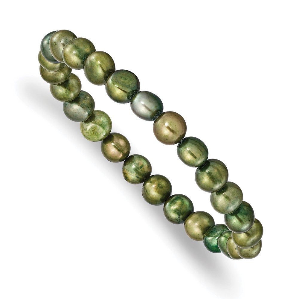 Mode 6-7mm Grün Halb-round Süßwasser Zuchtperle Dehnbar Armband