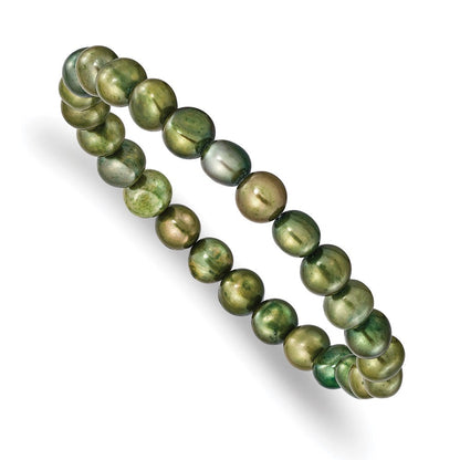 Mode 6-7mm Grün Halb-round Süßwasser Zuchtperle Dehnbar Armband
