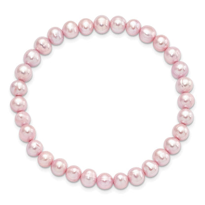 Mode 6-7mm Rosa Halb-round Süßwasser Zuchtperle Dehnbar Armband