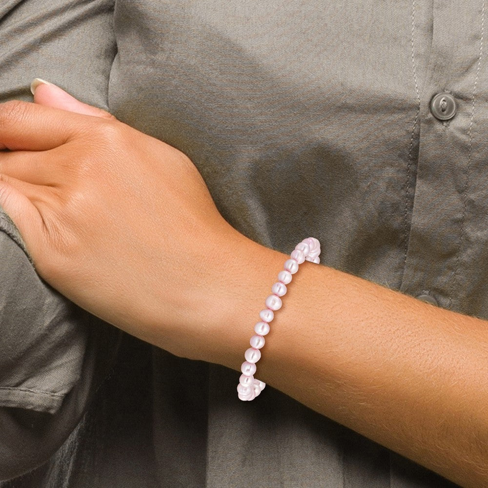 Mode 6-7mm Rosa Halb-round Süßwasser Zuchtperle Dehnbar Armband