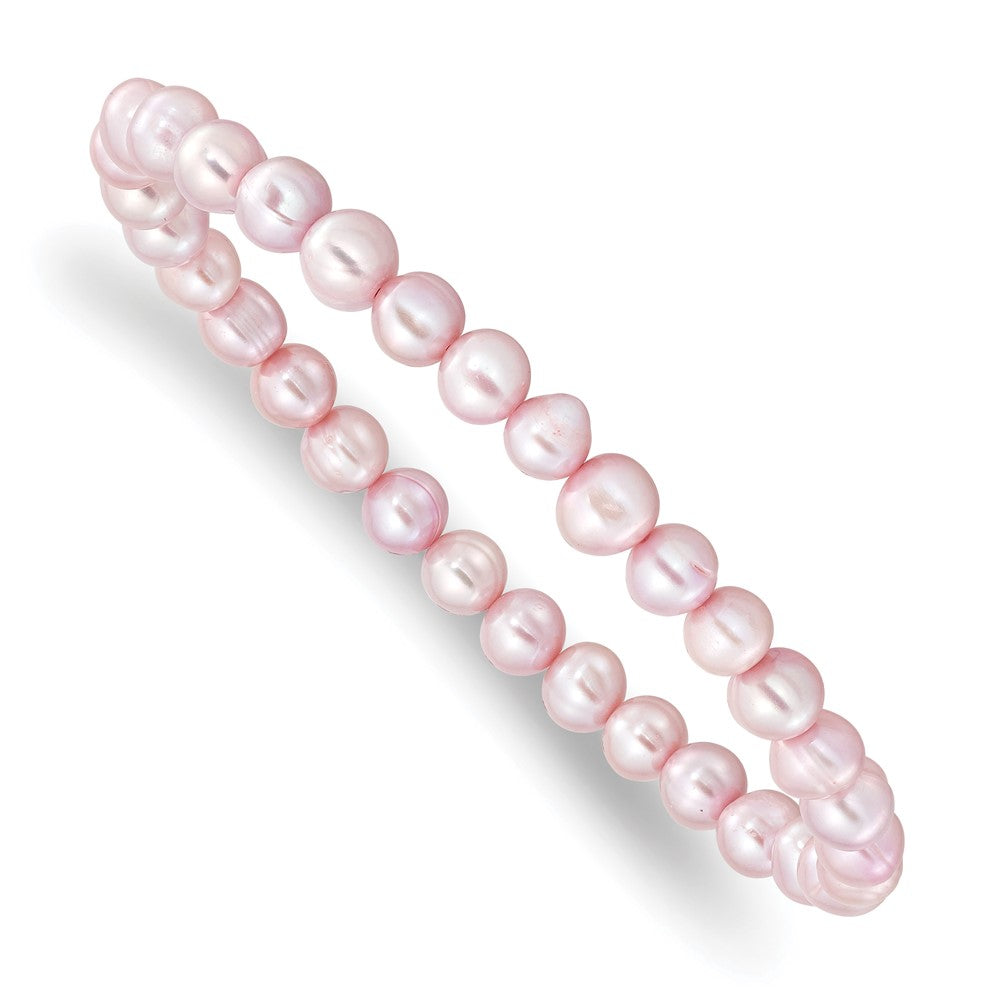 Mode 6-7mm Rosa Halb-round Süßwasser Zuchtperle Dehnbar Armband
