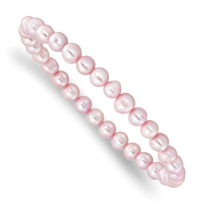 Mode 6-7mm Rosa Halb-round Süßwasser Zuchtperle Dehnbar Armband