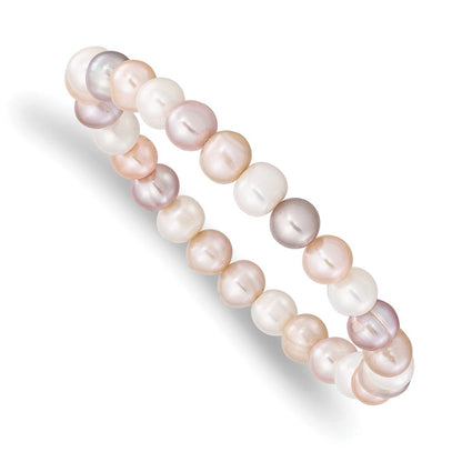 Mode 6-7mm Weiß/pink/purple Halb-round Fwc Perle Dehnbar Armband