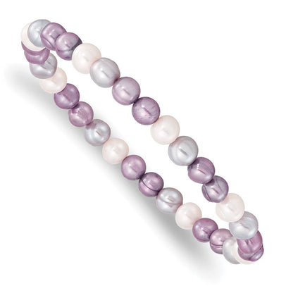 Mode 6-7mm Weiß/lavendar/grey Halb-round Fwc Perle Dehnbar Armband