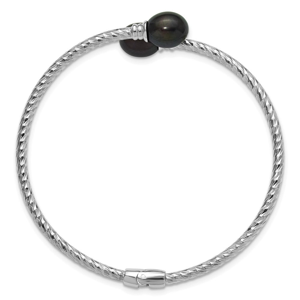 Sterlingsilber Rhodiniert 8-9mm Rice Schwarz Fwc Perle Klappbar Armreif