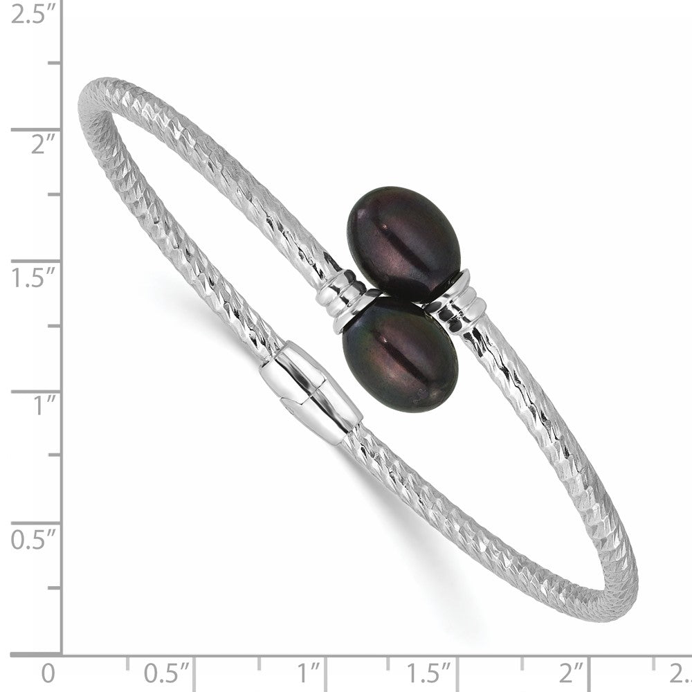 Sterlingsilber Rhodiniert 8-9mm Rice Schwarz Fwc Perle Klappbar Armreif
