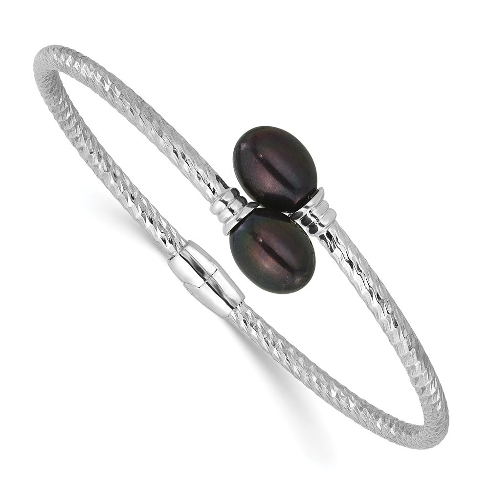 Sterlingsilber Rhodiniert 8-9mm Rice Schwarz Fwc Perle Klappbar Armreif