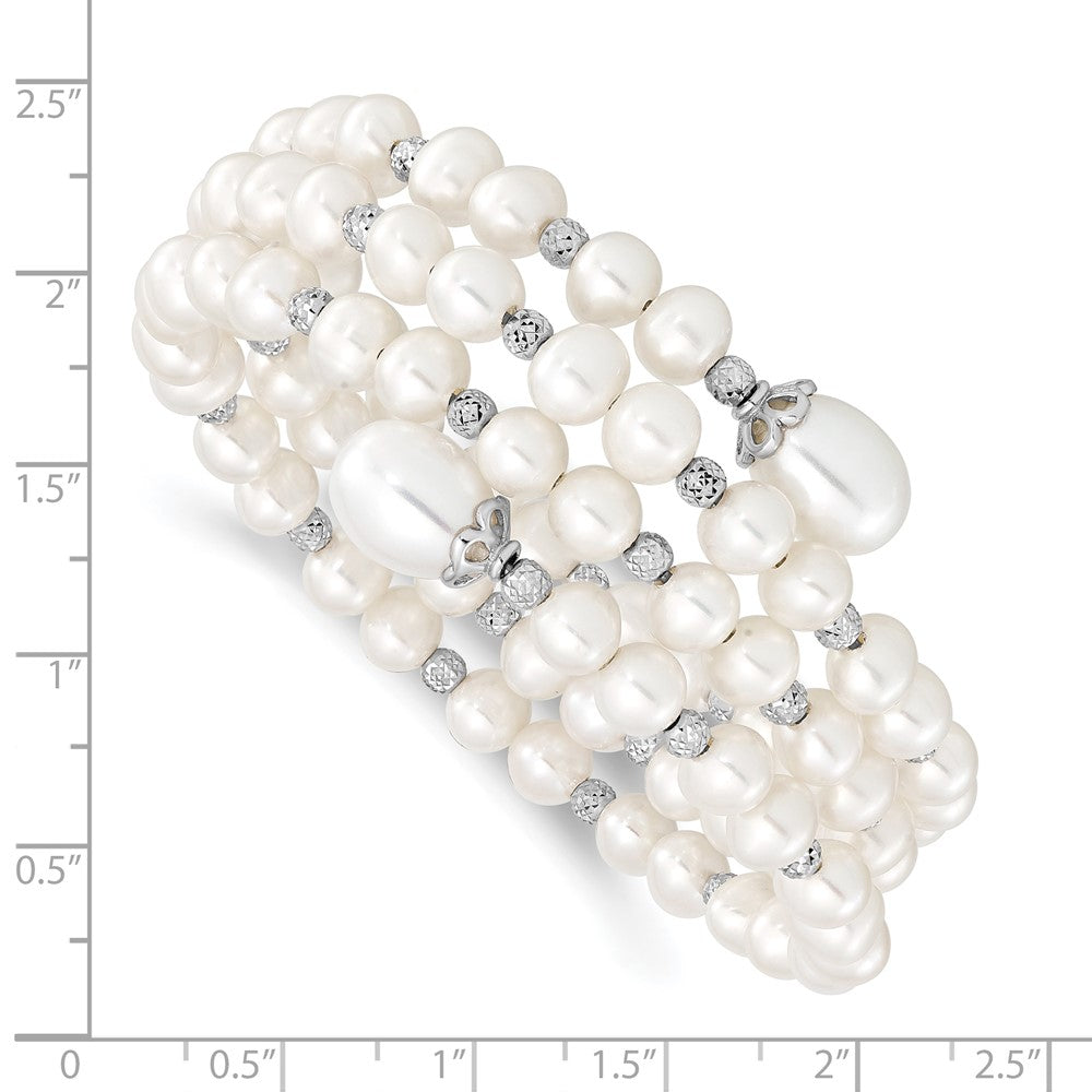 Sterlingsilber Rhodiniert-pl Diamantiert 6-11mm Weiß Fwc Perle Wickel Armband
