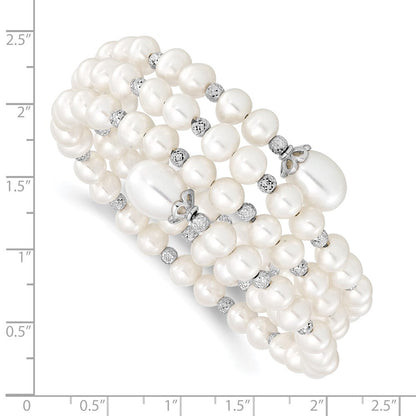 Sterlingsilber Rhodiniert-pl Diamantiert 6-11mm Weiß Fwc Perle Wickel Armband