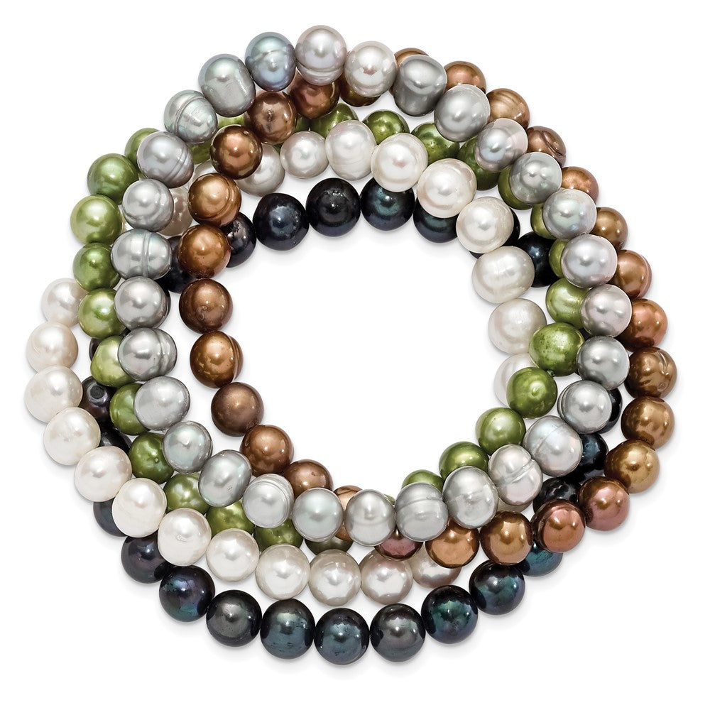 Mode 6-7mm Grün/grey/white/black/brown Süßwasser Zuchtperle Dehnbar 5-piece Armband Set