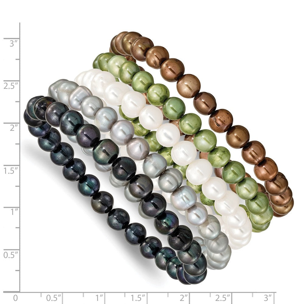 Mode 6-7mm Grün/grey/white/black/brown Süßwasser Zuchtperle Dehnbar 5-piece Armband Set