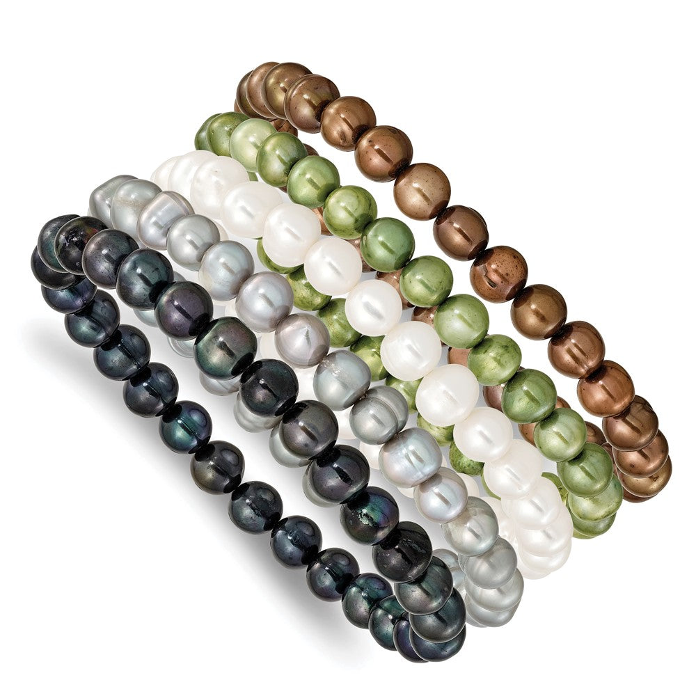 Mode 6-7mm Grün/grey/white/black/brown Süßwasser Zuchtperle Dehnbar 5-piece Armband Set