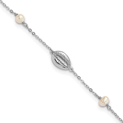 7.5 Zoll Sterlingsilber Rhodiniert Cowrie Muschel & Halb-round Fwc Perle Armband