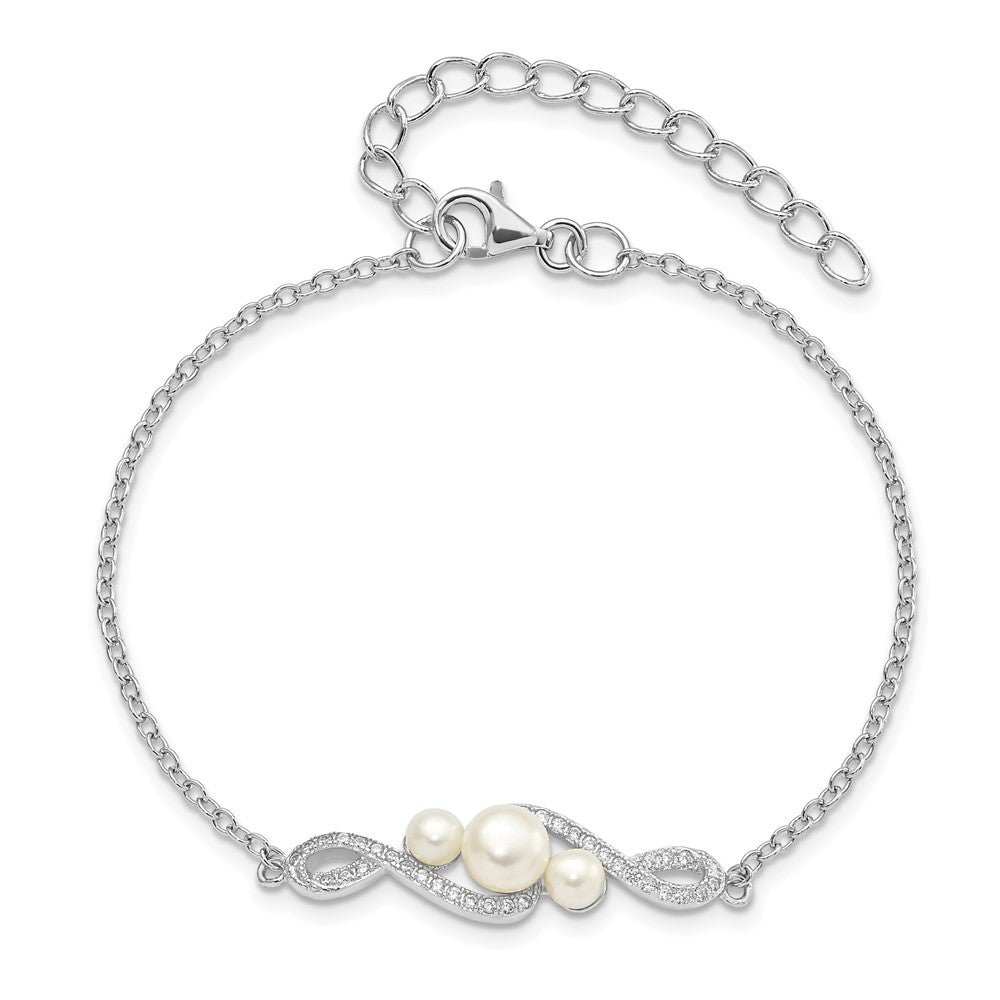9 Zoll Sterlingsilber Rhodiniert-pl Zirkonia 4-7mm Weiß Knopf Fwc Perle mit 2 Zoll Verlängerung. Armband