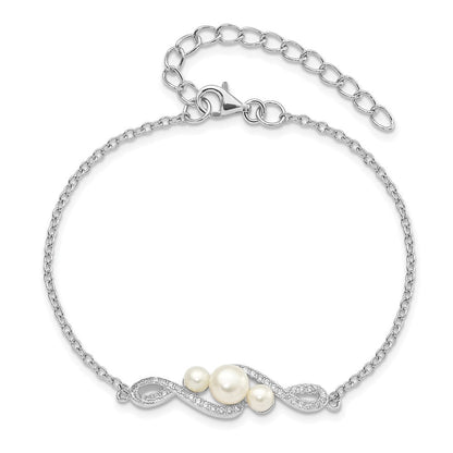 9 Zoll Sterlingsilber Rhodiniert-pl Zirkonia 4-7mm Weiß Knopf Fwc Perle mit 2 Zoll Verlängerung. Armband