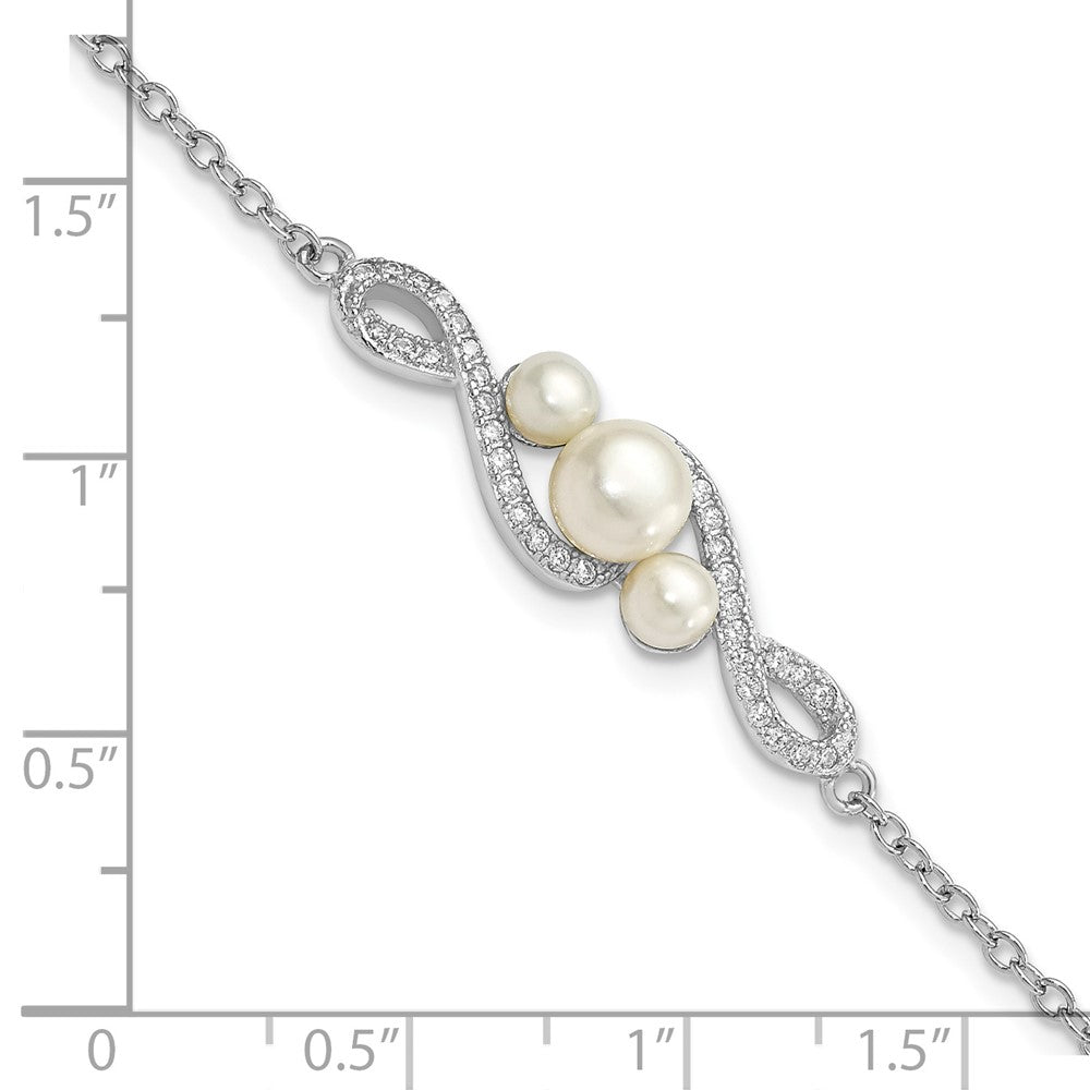 9 Zoll Sterlingsilber Rhodiniert-pl Zirkonia 4-7mm Weiß Knopf Fwc Perle mit 2 Zoll Verlängerung. Armband