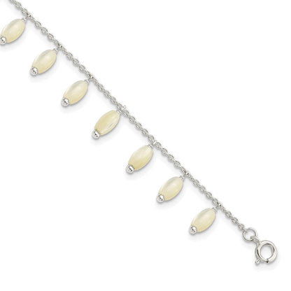7.5 Zoll Sterlingsilber Poliert Perlmutt mit 1.25 in Verlängerung Armband