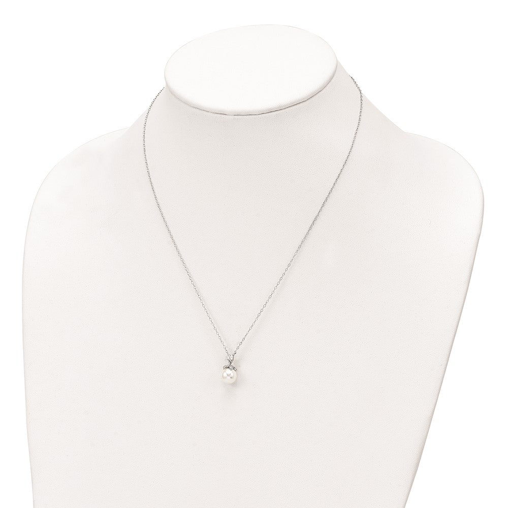 Sterlingsilber Rhodiniert Zirkonia und Glas Perle Halskette