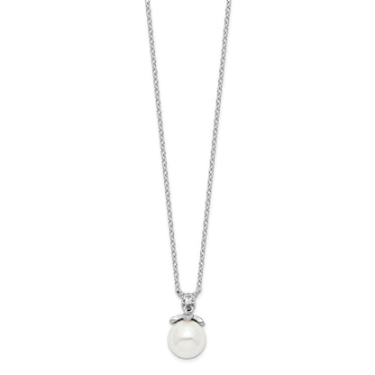 Sterlingsilber Rhodiniert Zirkonia und Glas Perle Halskette