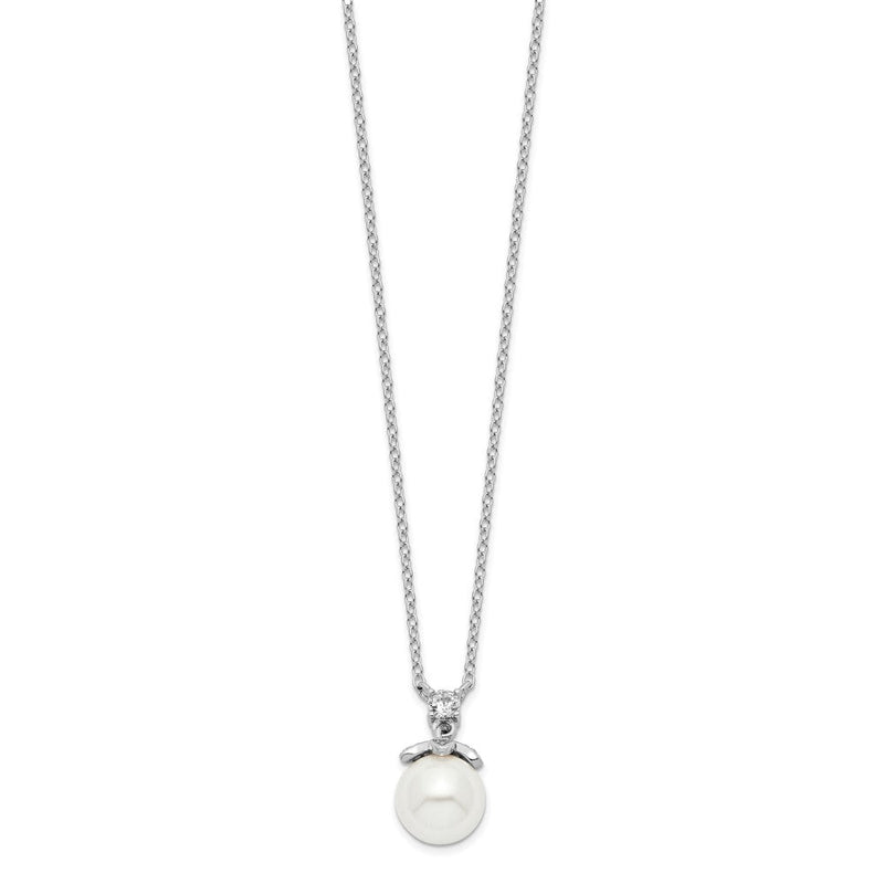 Sterlingsilber Rhodiniert Zirkonia und Glas Perle Halskette