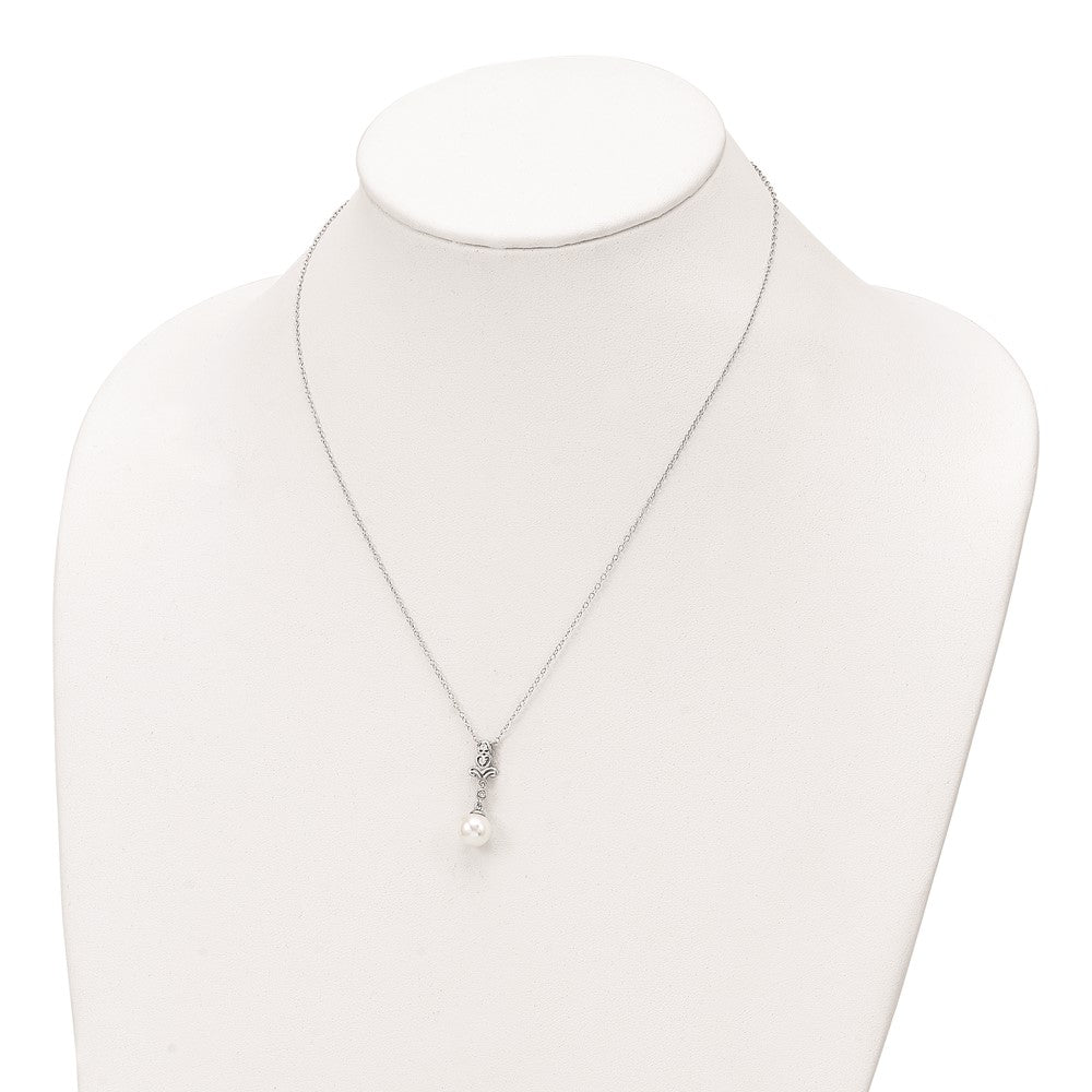 Sterlingsilber Rhodiniert Zirkonia und Glas Perle Halskette