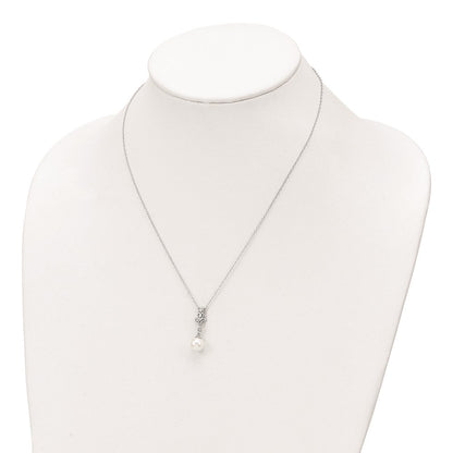 Sterlingsilber Rhodiniert Zirkonia und Glas Perle Halskette