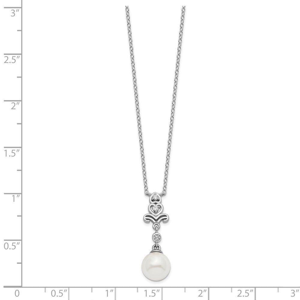 Sterlingsilber Rhodiniert Zirkonia und Glas Perle Halskette