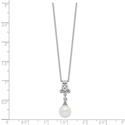Sterlingsilber Rhodiniert Zirkonia und Glas Perle Halskette