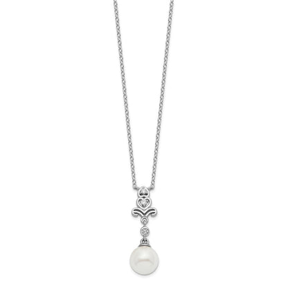 Sterlingsilber Rhodiniert Zirkonia und Glas Perle Halskette