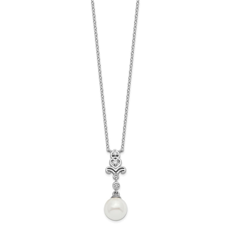 Sterlingsilber Rhodiniert Zirkonia und Glas Perle Halskette