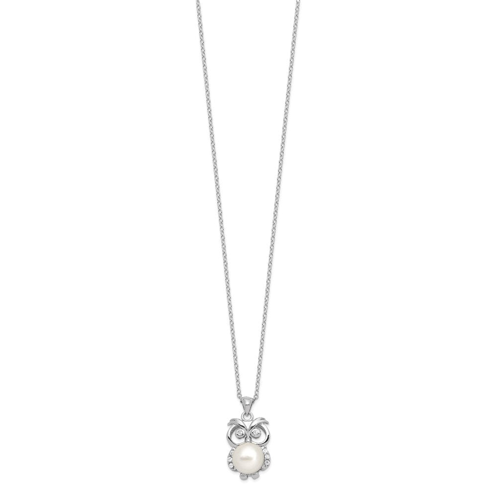 Sterlingsilber Rhodiniert Zirkonia 8-9mm Weiß Knopf Fwc Perle Eule Halskette