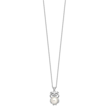 Sterlingsilber Rhodiniert Zirkonia 8-9mm Weiß Knopf Fwc Perle Eule Halskette