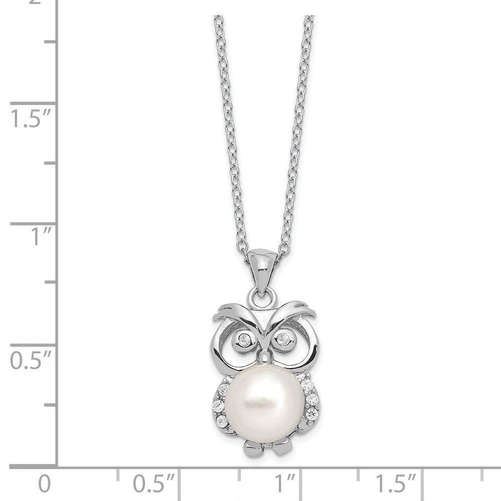 Sterlingsilber Rhodiniert Zirkonia 8-9mm Weiß Knopf Fwc Perle Eule Halskette