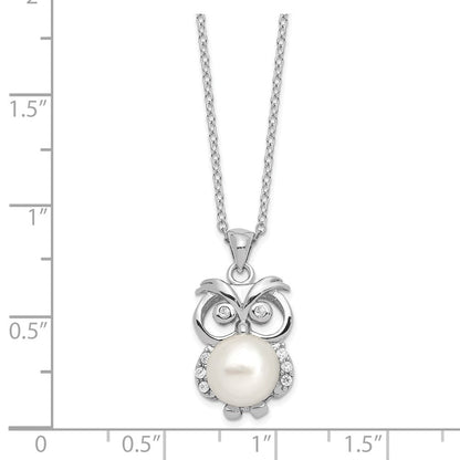 Sterlingsilber Rhodiniert Zirkonia 8-9mm Weiß Knopf Fwc Perle Eule Halskette