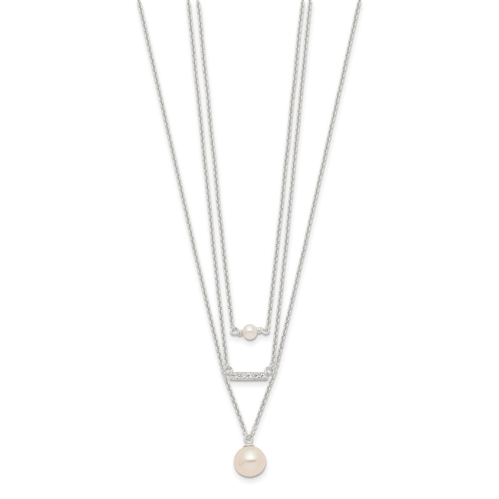 Sterlingsilber Rhodiniert Multi Strang Zirkonia und Glas Perle Halskette