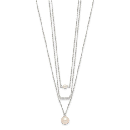 Sterlingsilber Rhodiniert Multi Strang Zirkonia und Glas Perle Halskette