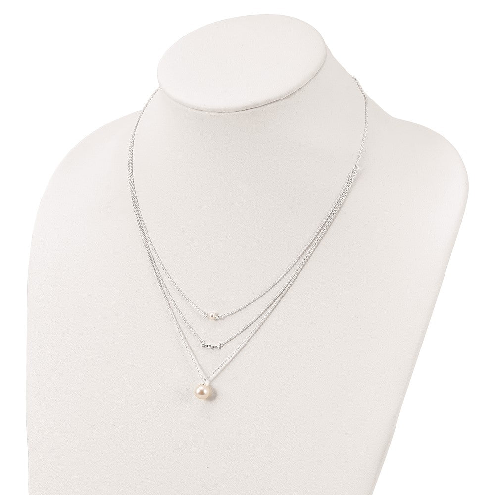 Sterlingsilber Rhodiniert Multi Strang Zirkonia und Glas Perle Halskette
