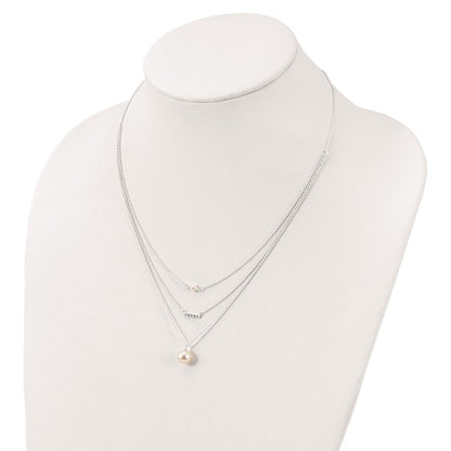 Sterlingsilber Rhodiniert Multi Strang Zirkonia und Glas Perle Halskette