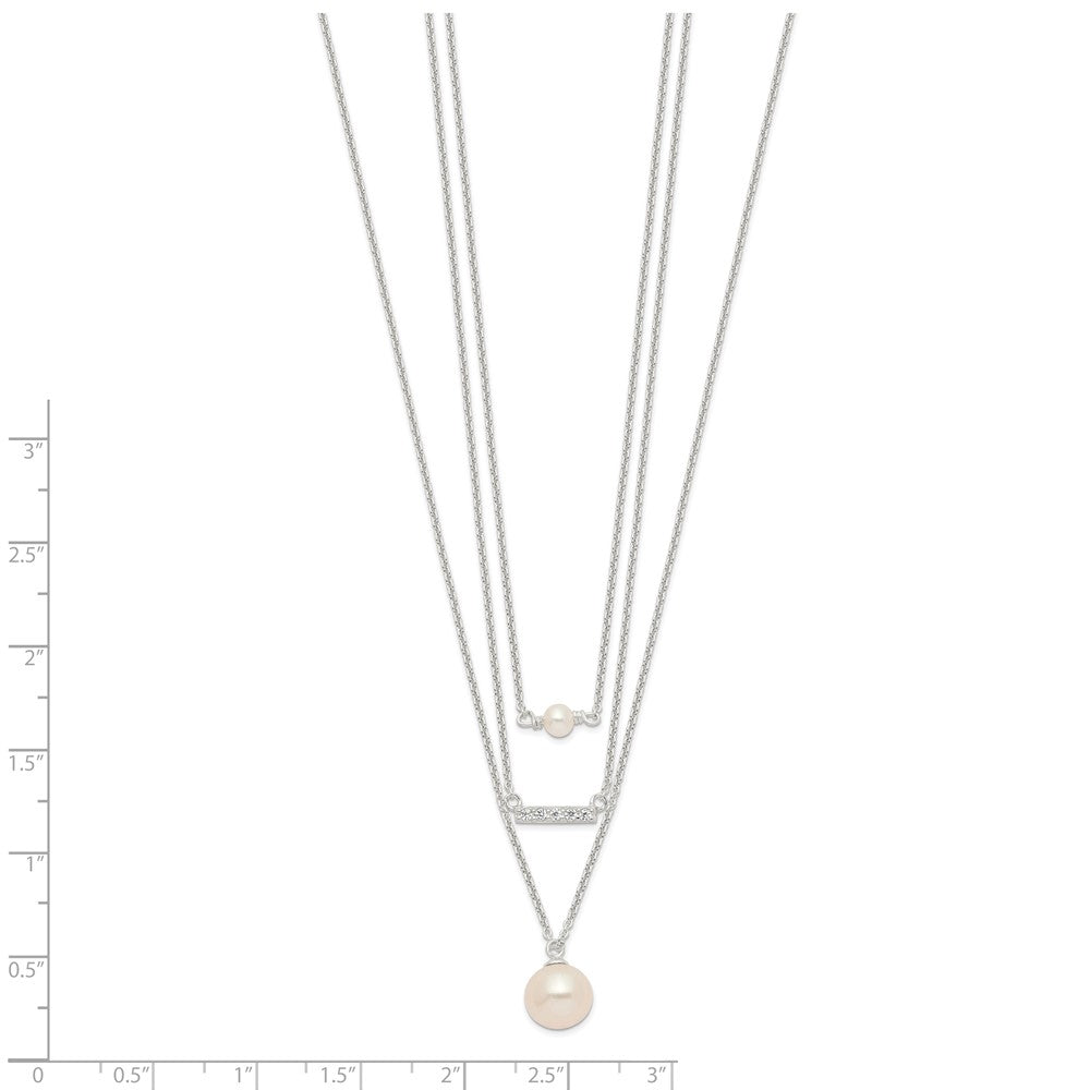 Sterlingsilber Rhodiniert Multi Strang Zirkonia und Glas Perle Halskette