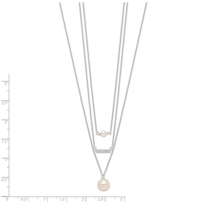 Sterlingsilber Rhodiniert Multi Strang Zirkonia und Glas Perle Halskette