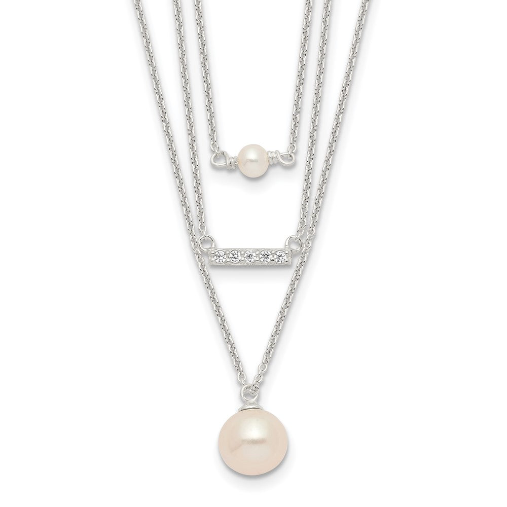 Sterlingsilber Rhodiniert Multi Strang Zirkonia und Glas Perle Halskette