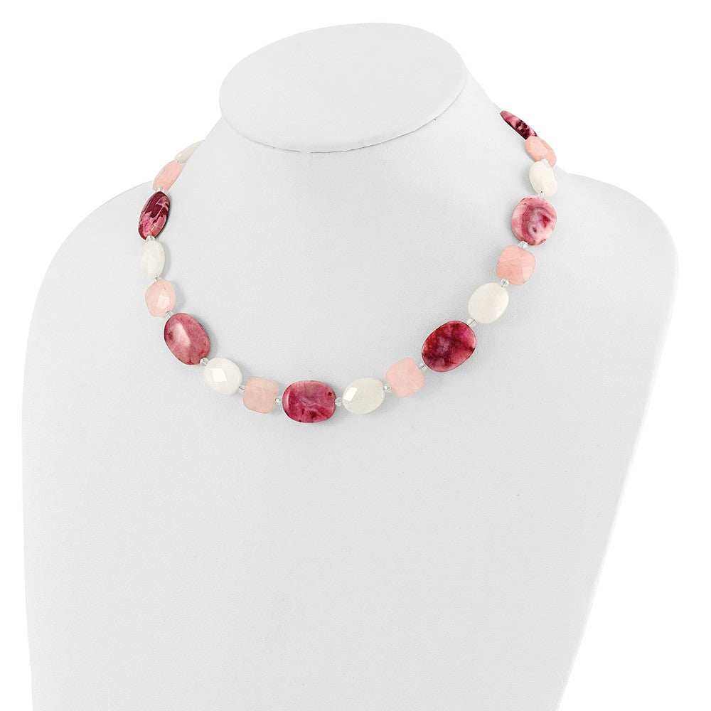 Sterlingsilber Rosa Achat/quartz, Jade, Kristall mit 2 Zoll Verlängerung Halskette